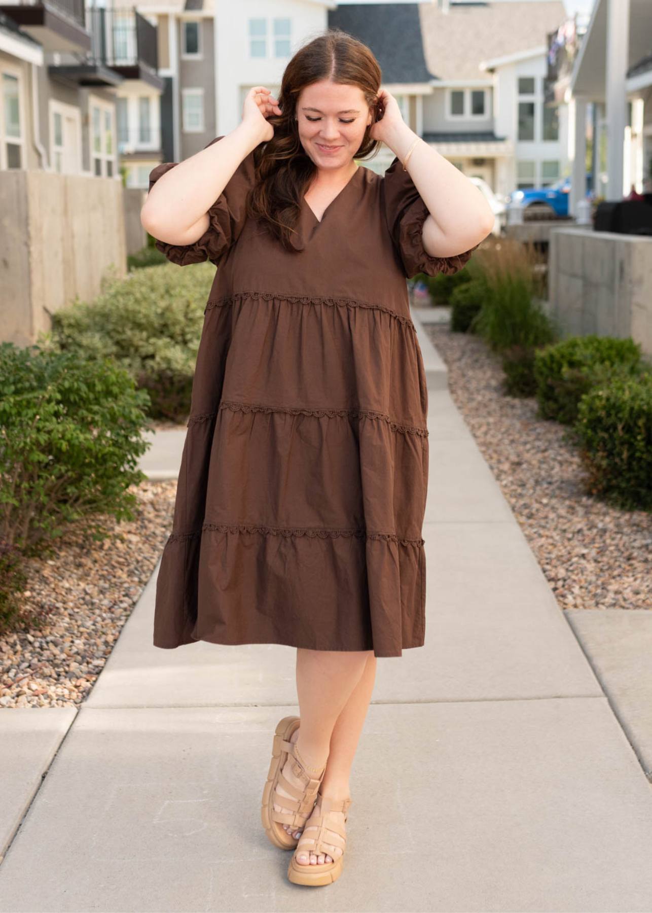 Plus size brown tiered dress