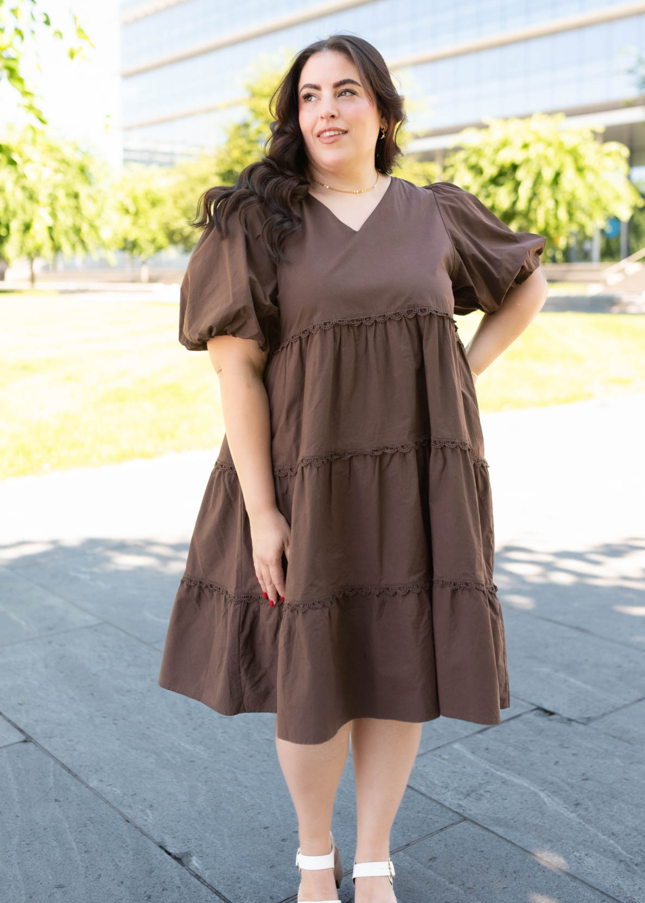 Plus size brown tiered dress