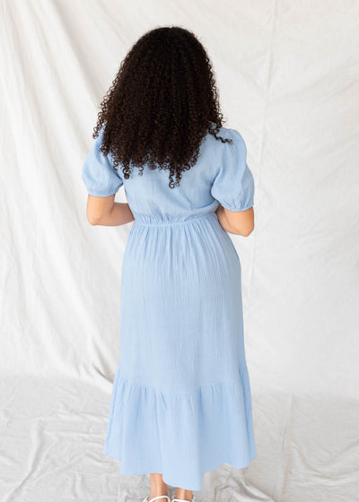 Back view of the blue gauze dress