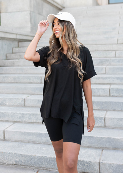 Over sized top black set with biker shorts