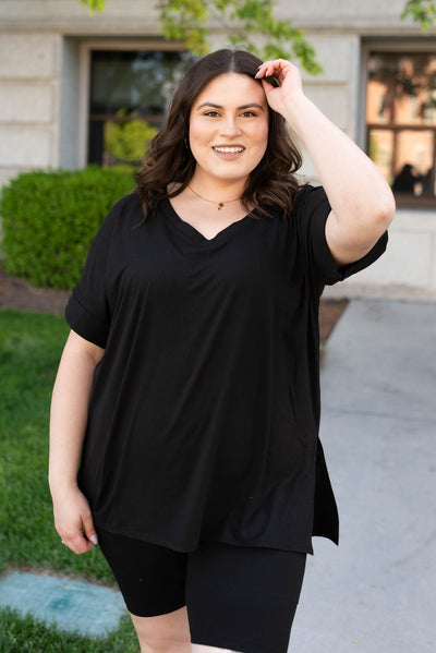 Plus size black set with tee and biker shorts