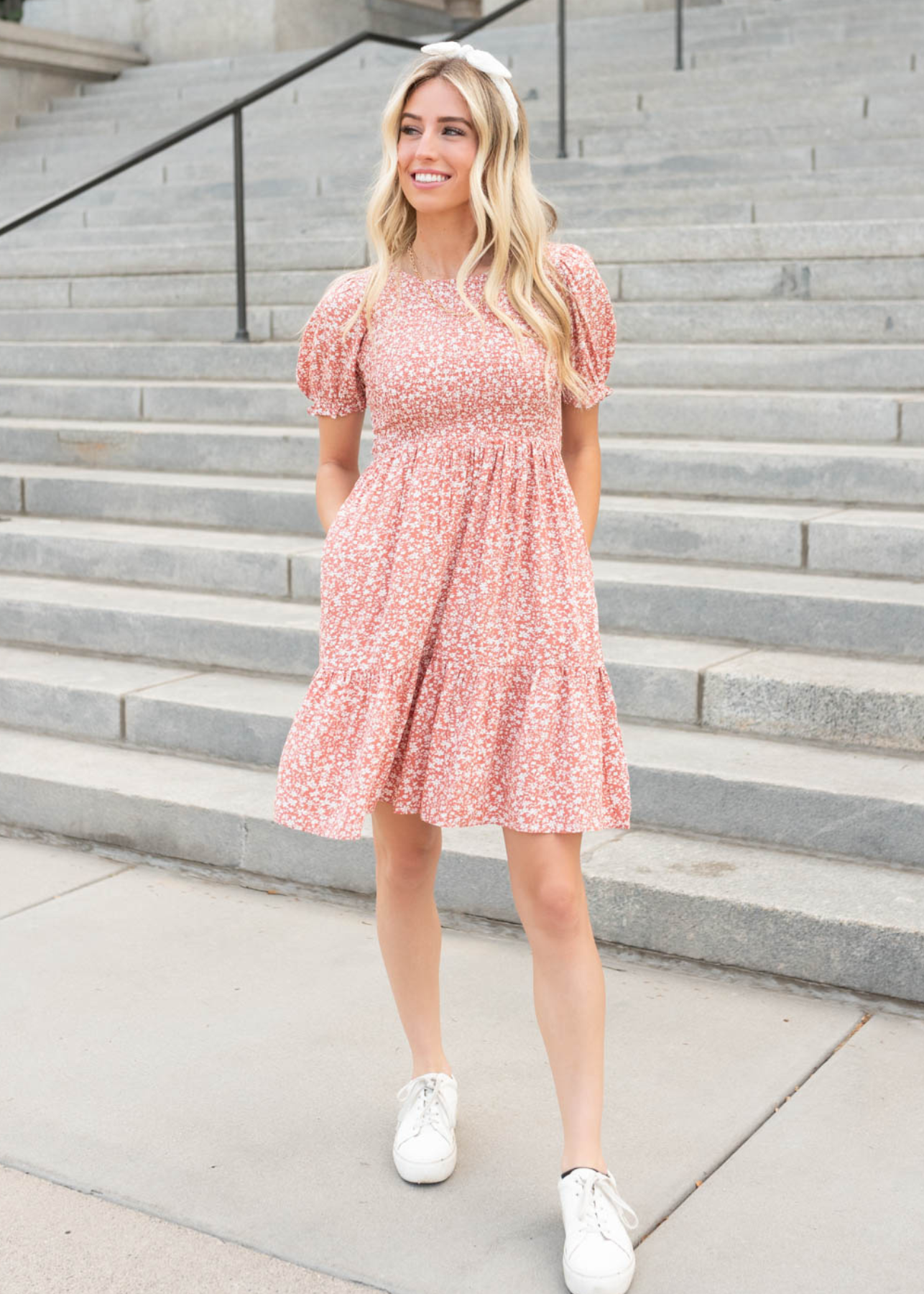 Coral floral mini dress