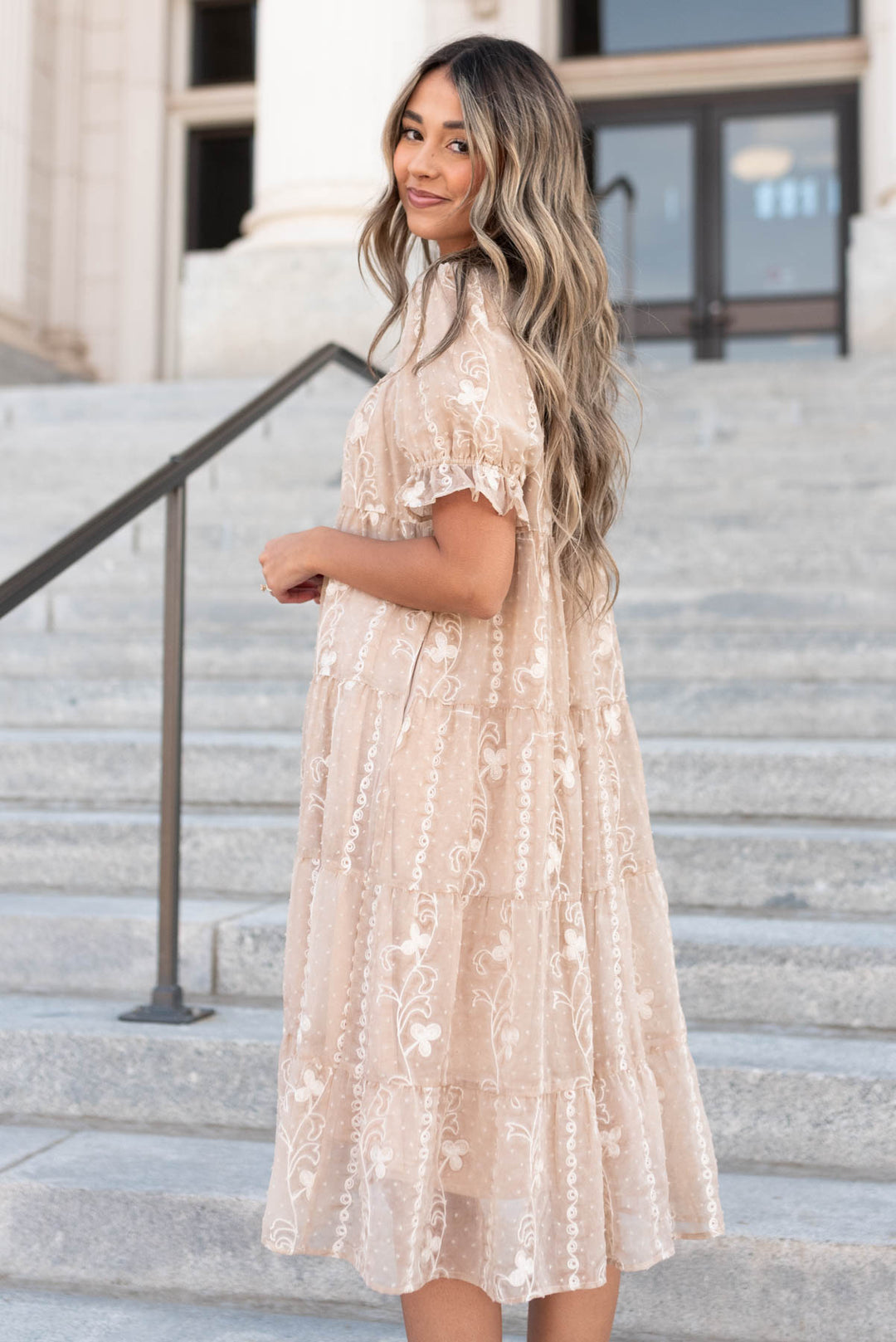 Brinley Beige Embroidered Dress