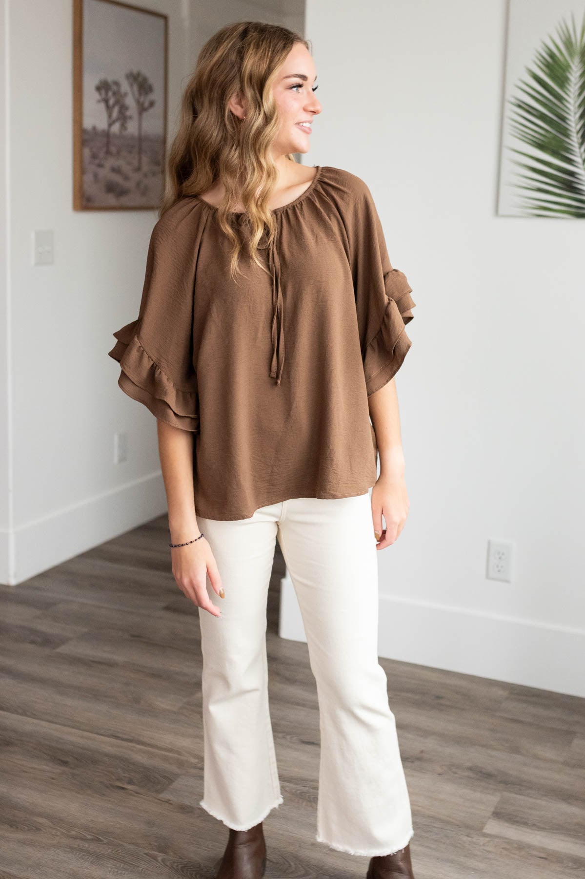 Cocoa ruffle sleeve blouse