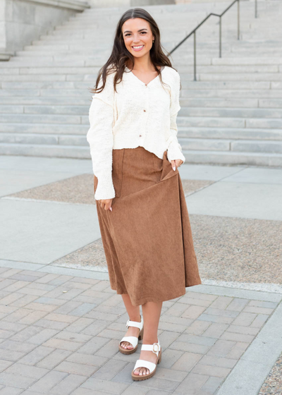 A-line style chesnut corduroy skirt