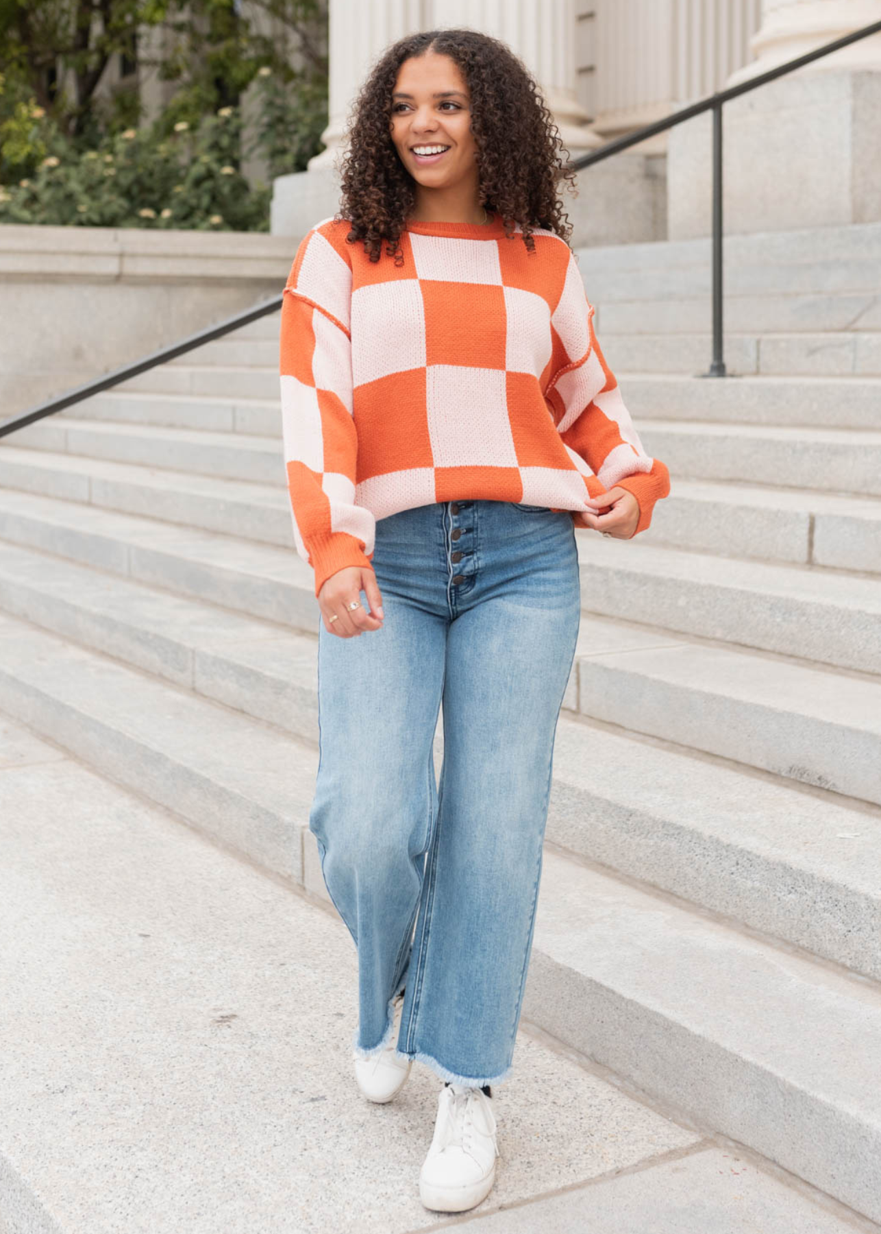 Rust checker sweater with long sleeves