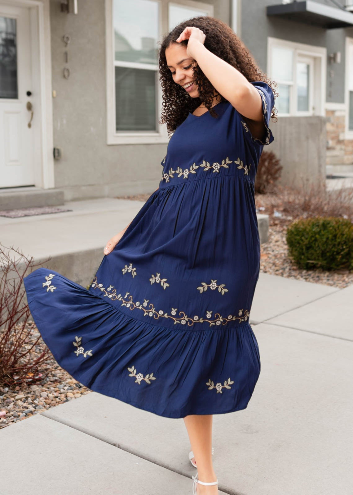 Navy embroidered dress in size small