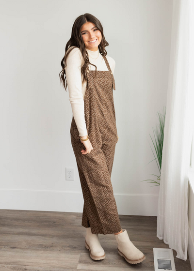 Brown floral printed overalls