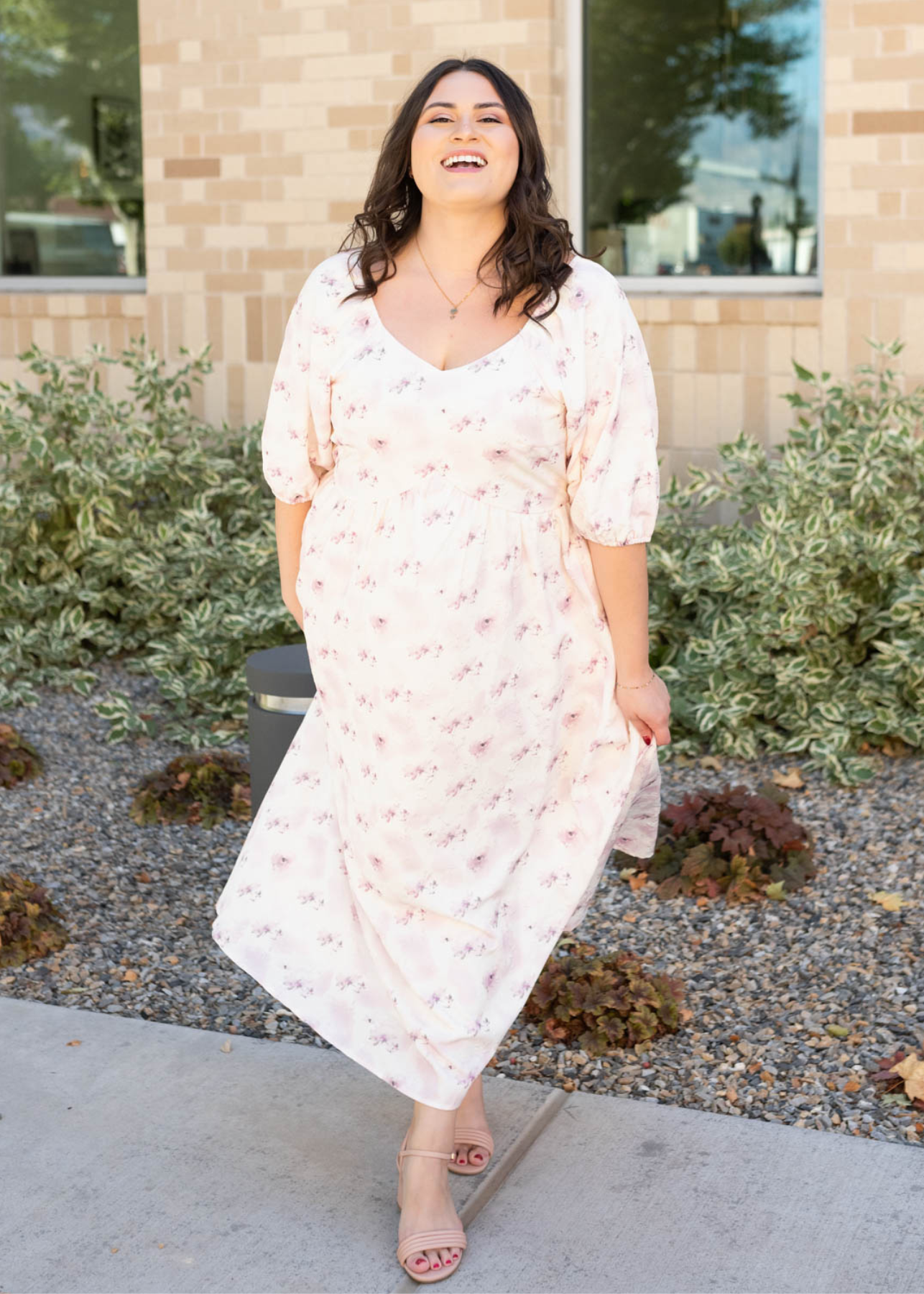 Short sleeve lavender blush floral dress in plus size