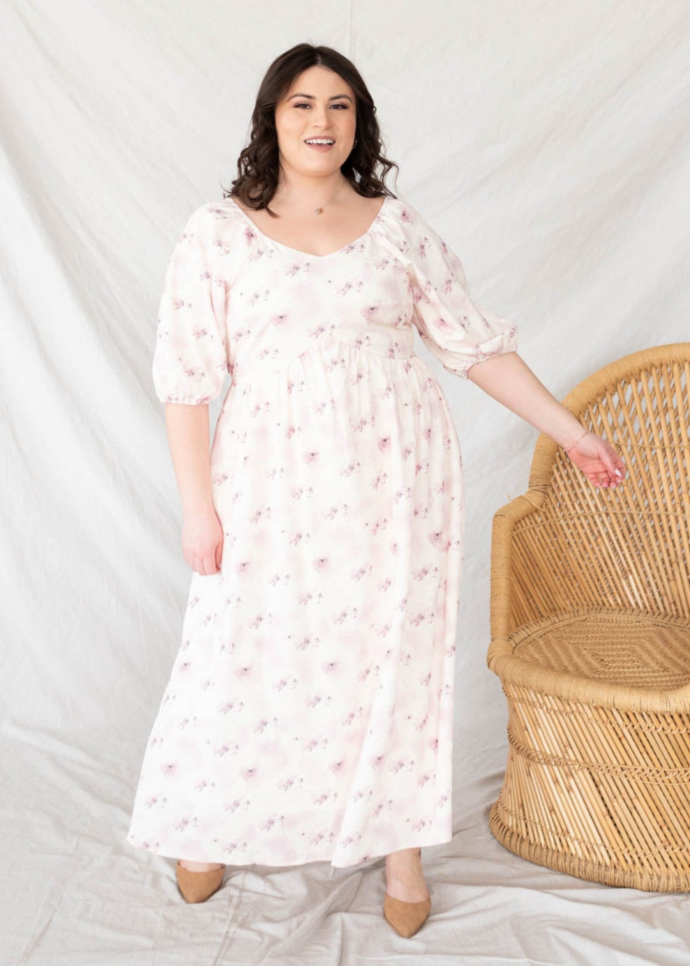 Plus size lavender blush floral dress with short sleeves