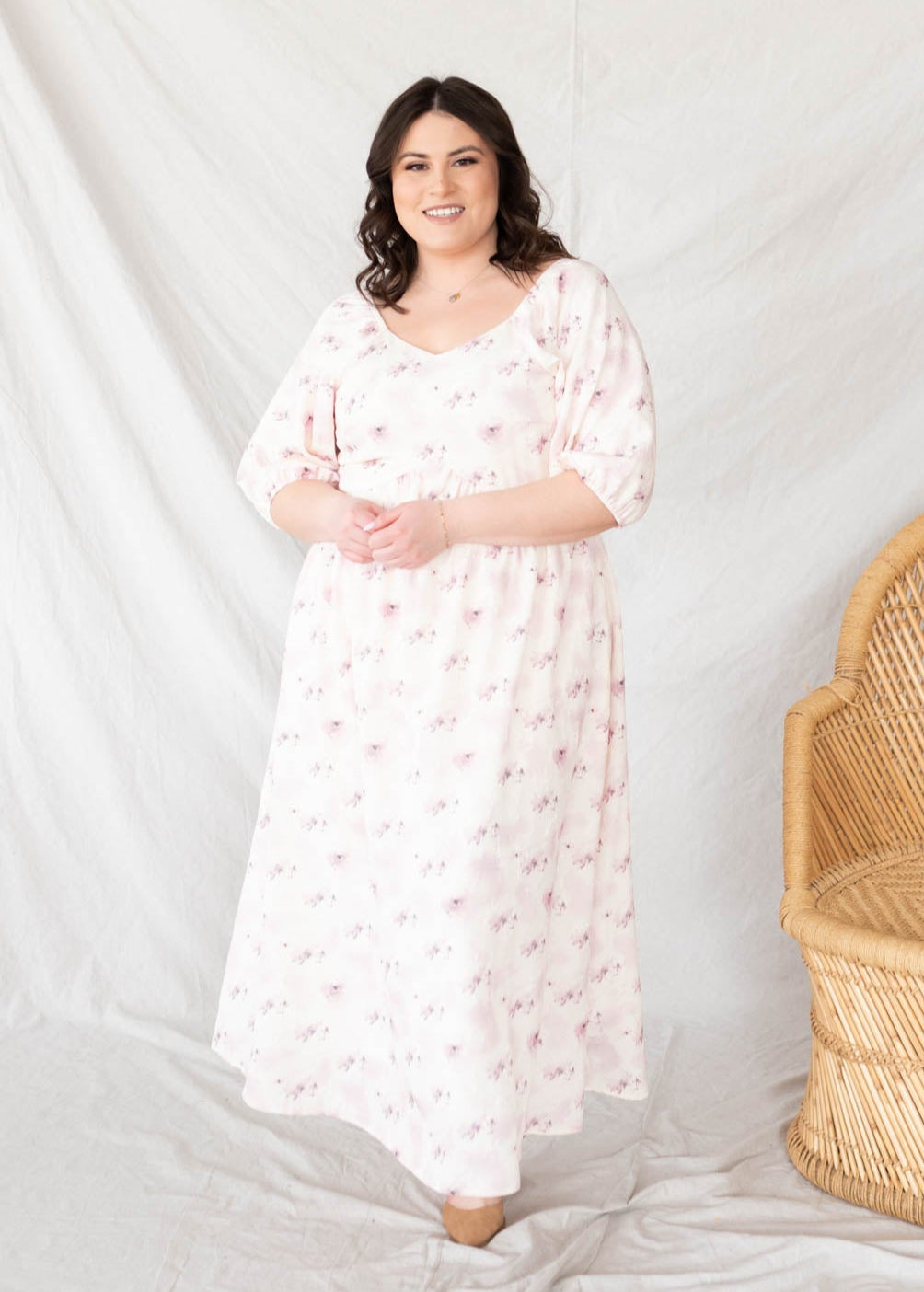 Short sleeve lavender blush floral dress in plus size