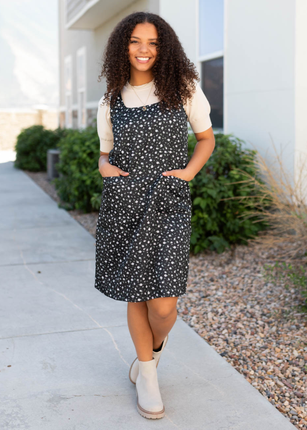 Black floral jumper dress