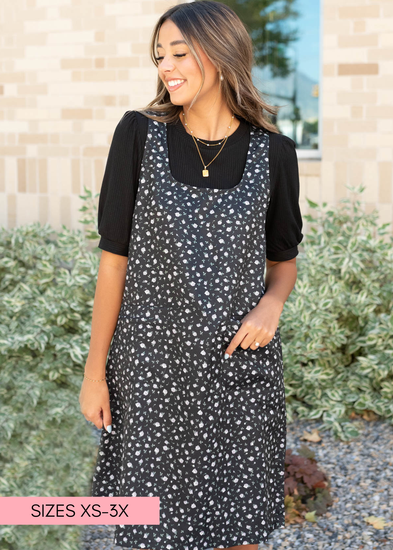 Black floral jumper dress