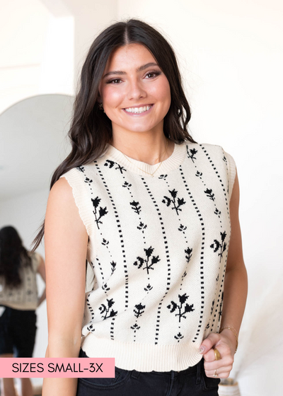 Black floral sweater vest