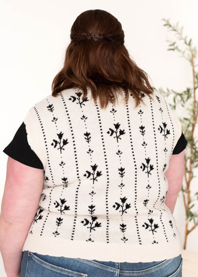 Plus size black floral sweater vest