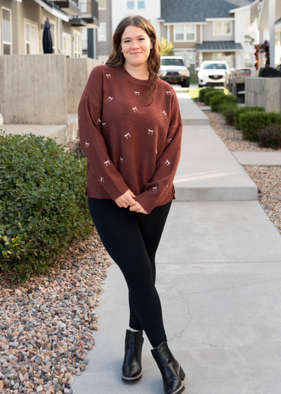 Plus size sienna bow sweater with ivory bows