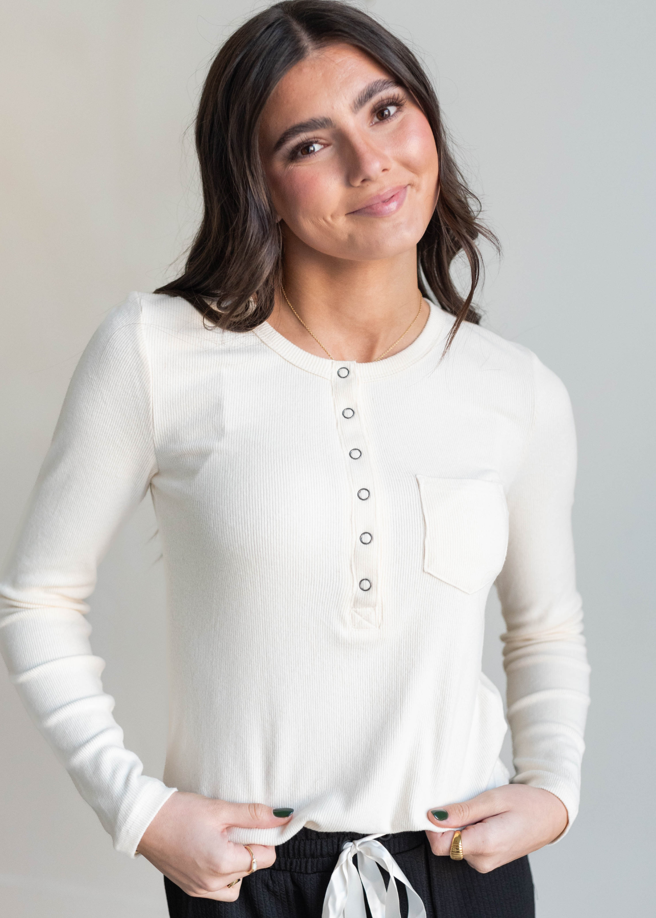 Snap up cream long sleeve top