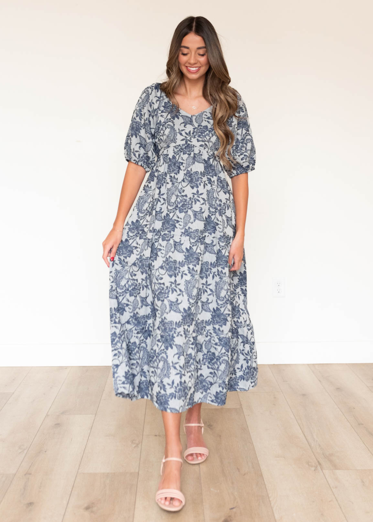 Short sleeve navy floral dress