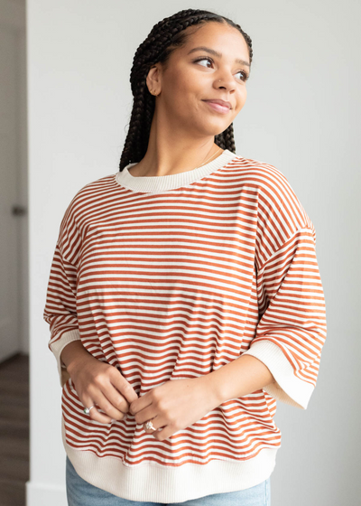 Ivory and rust stripe top