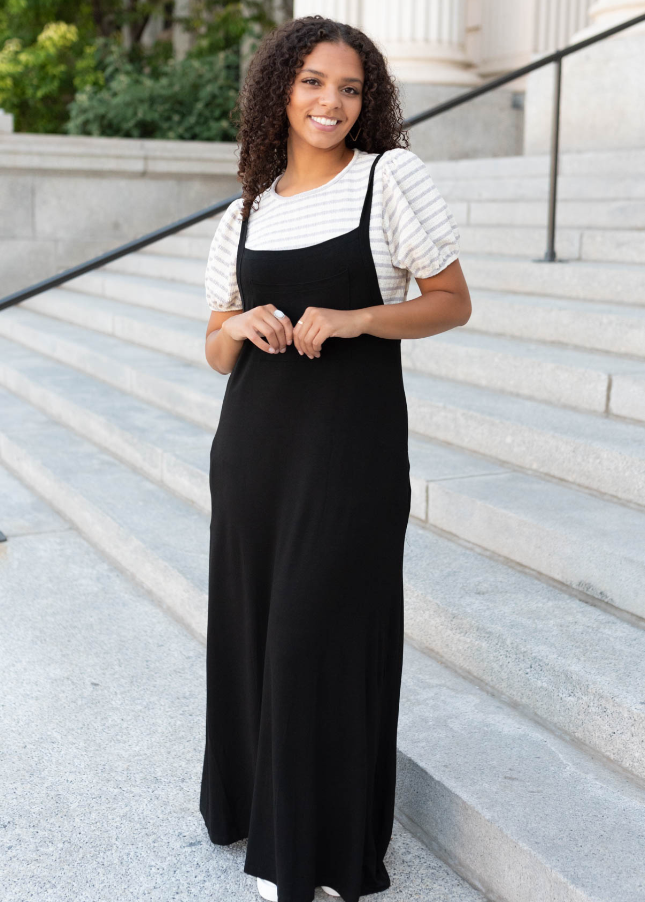 Small black overall maxi dress