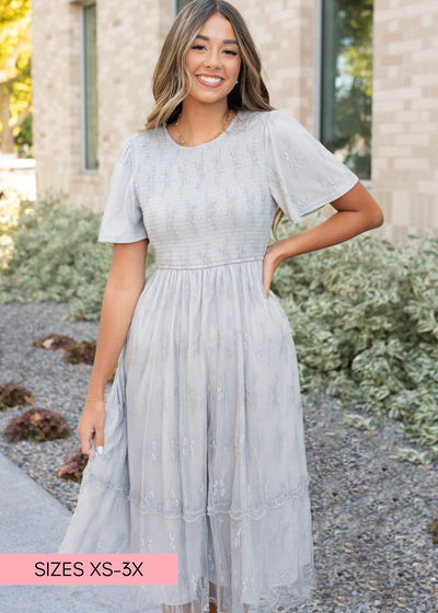 Grey floral lace dress