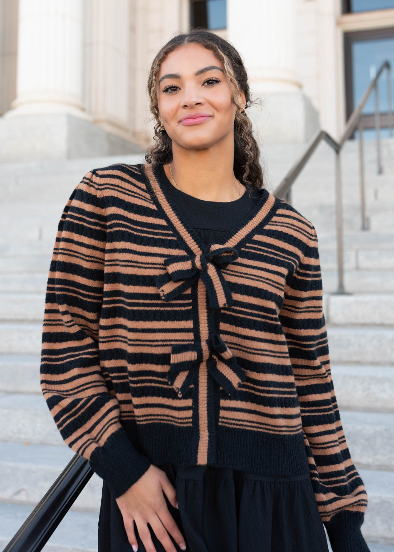 Black bow cardigan with long sleeves