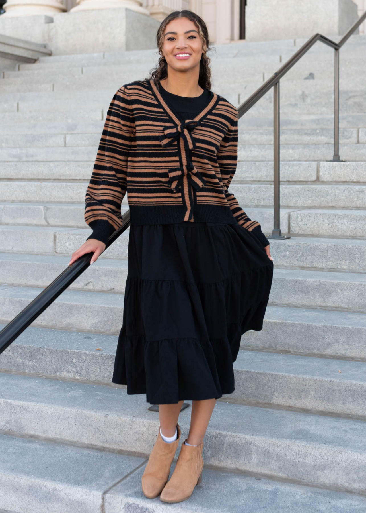 Long sleeve black bow cardigan