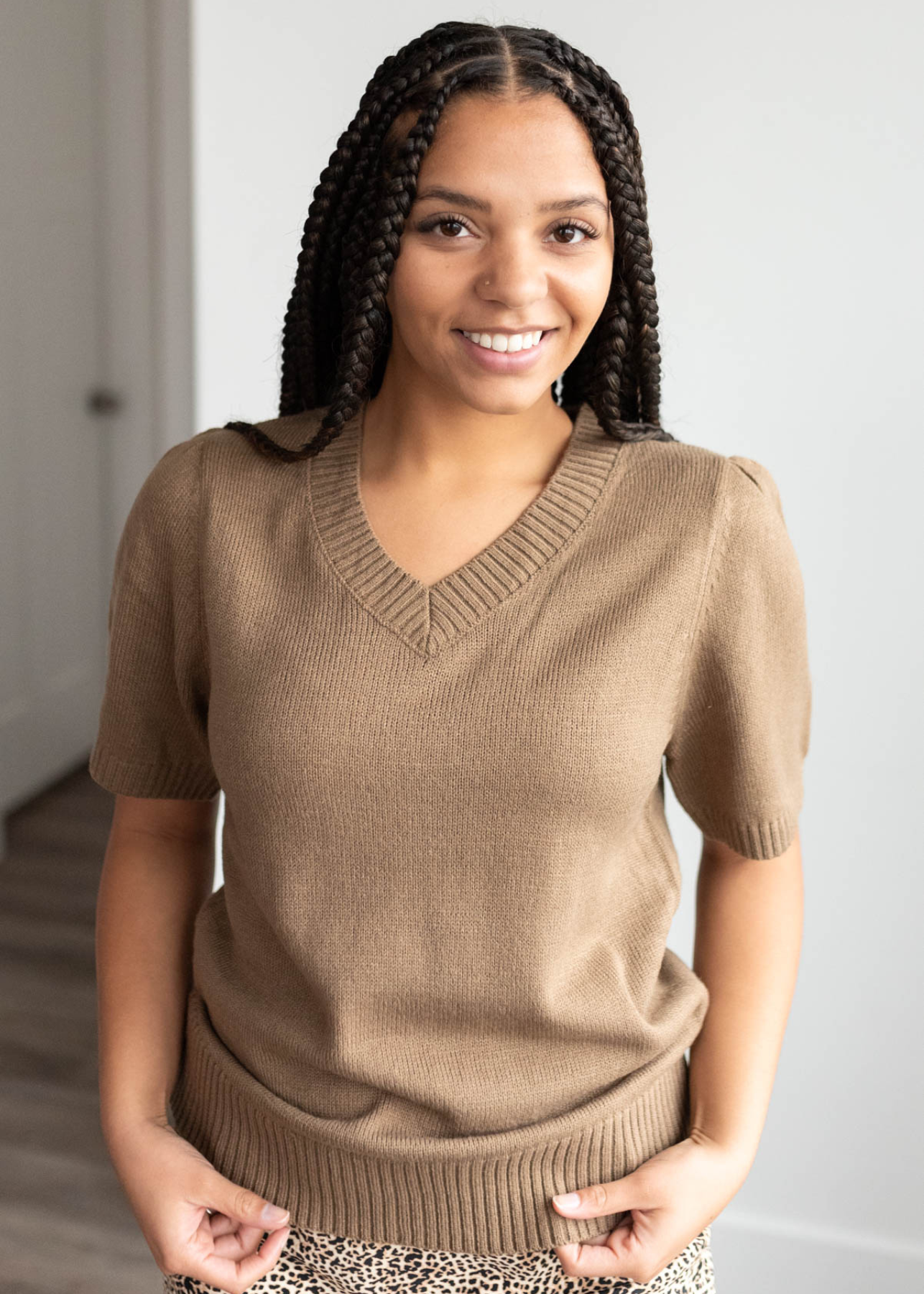 Chesnee Taupe Short Sleeve Sweater