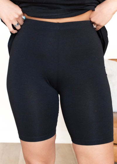 Front view of the biker shorts in the black set