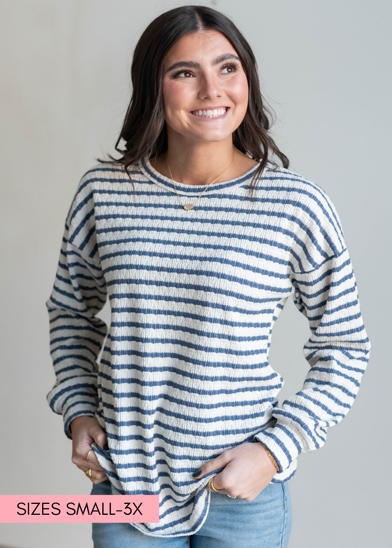 Small indigo stripe long sleeve top