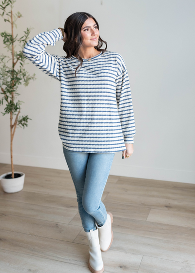 Cheyenne Indigo Stripe Long Sleeve Top