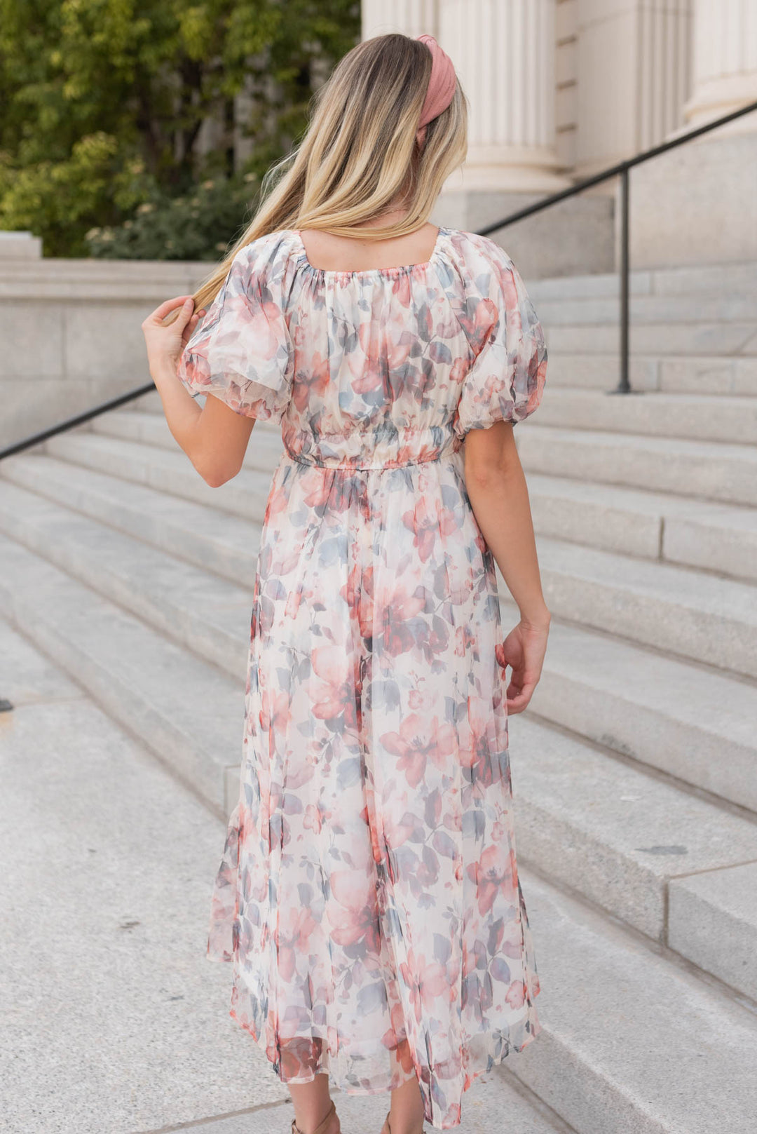 Cream and pink floral dress best sale