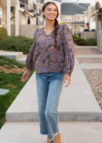 Plum floral blouse