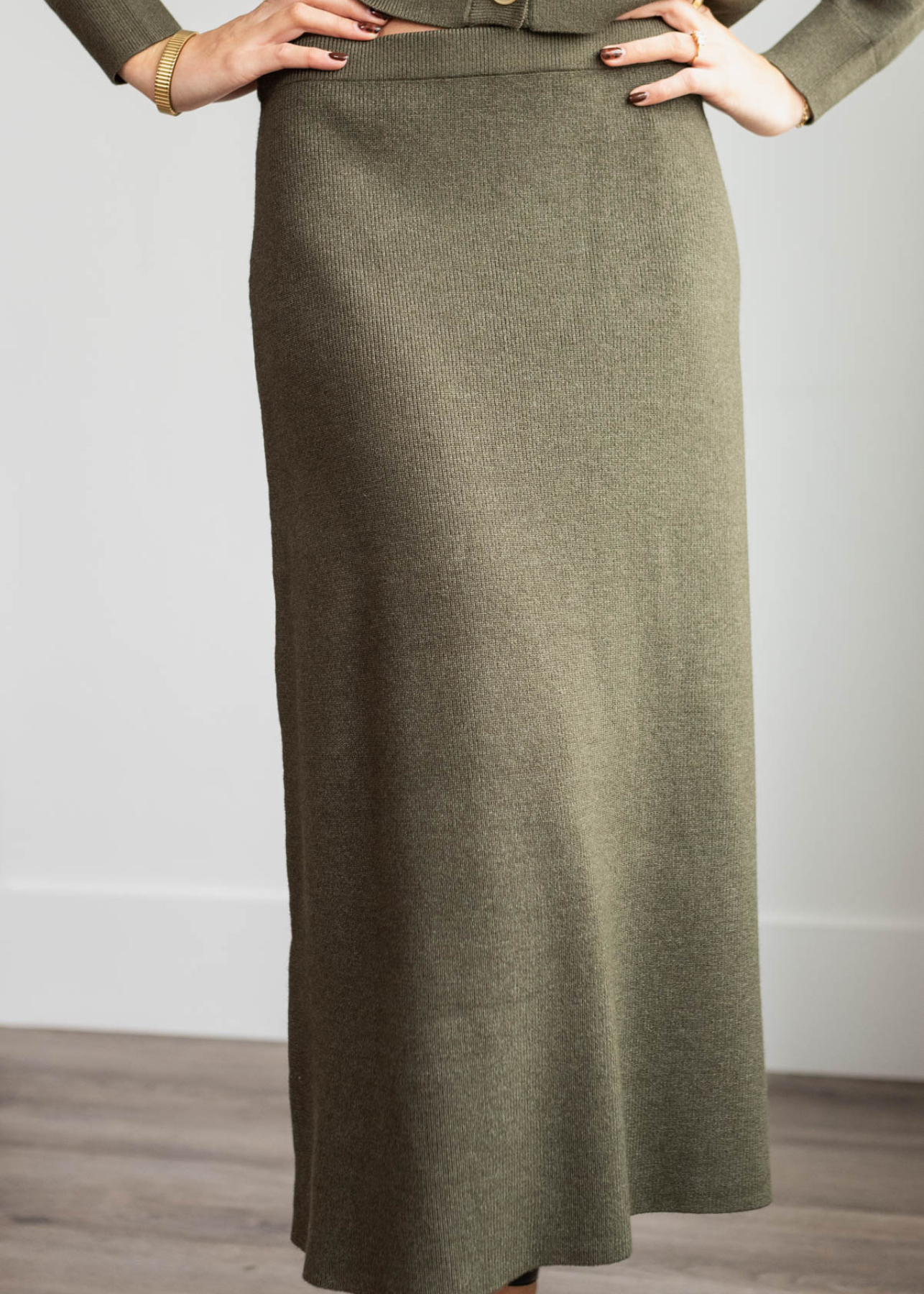 Dark olive knit skirt