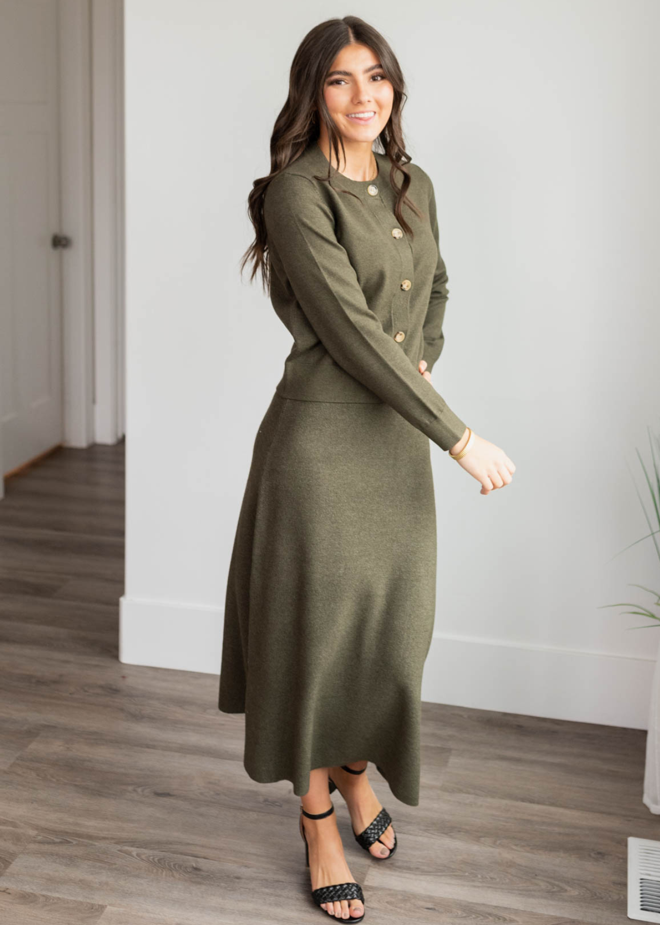 Clarissa Dark Olive Knit Skirt