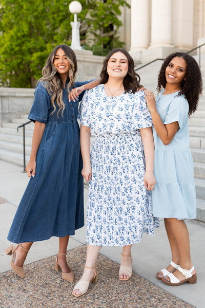 Hazley Blue Floral Pleated Dress