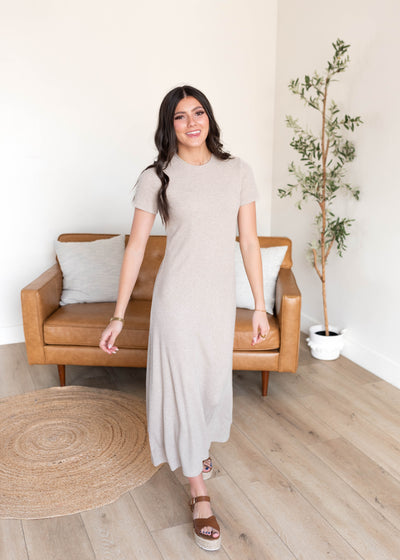 Winnie Oatmeal Ribbed T-Shirt Dress