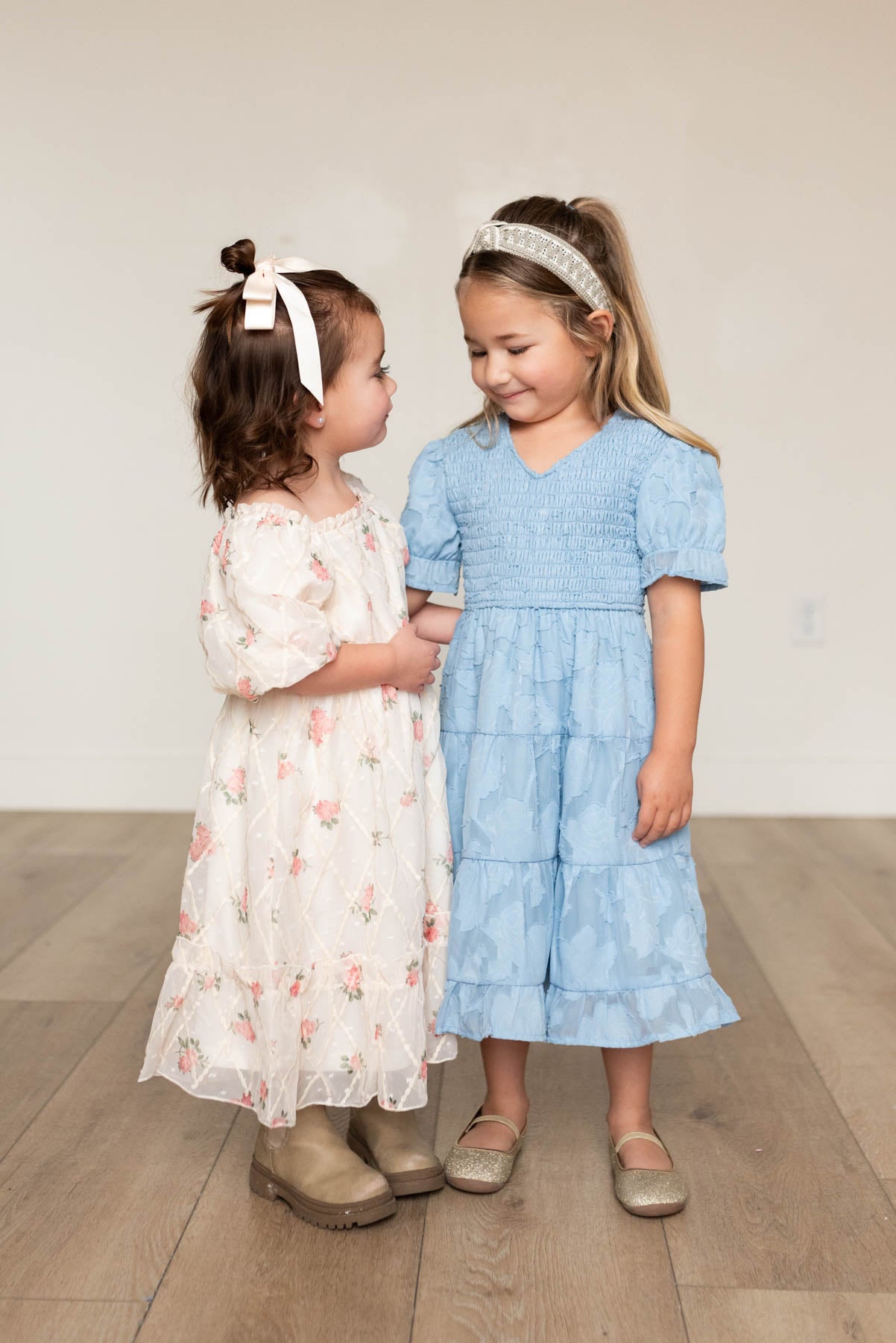 Audra Blue Floral Tiered Little Girl Dress