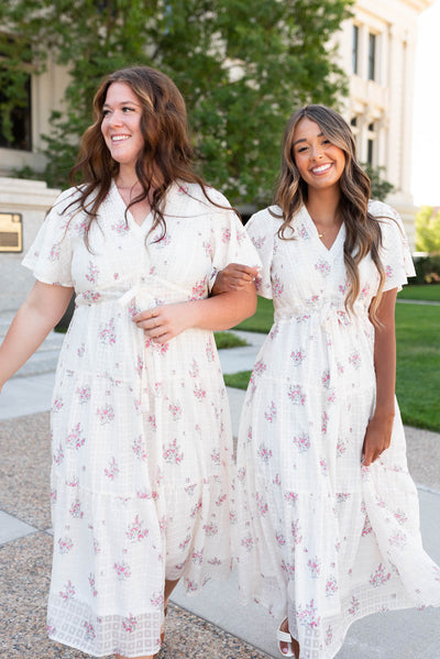 Ethina Cream Floral Tiered Dress