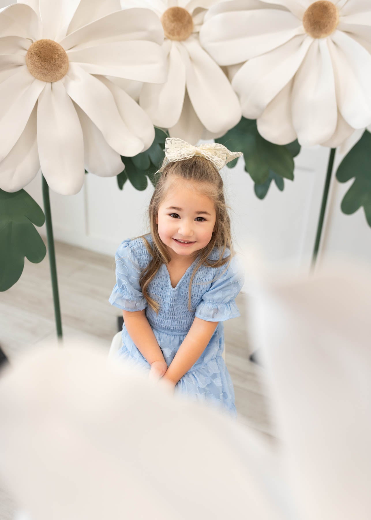 Audra Blue Floral Tiered Little Girl Dress