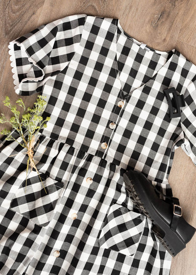 Arelie Black Gingham Button Dress