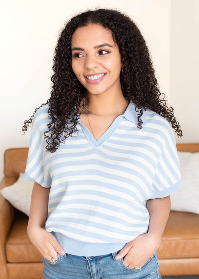 Blue collared top