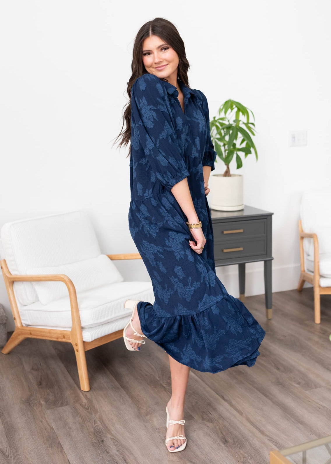 Danika Navy Floral Collared Dress