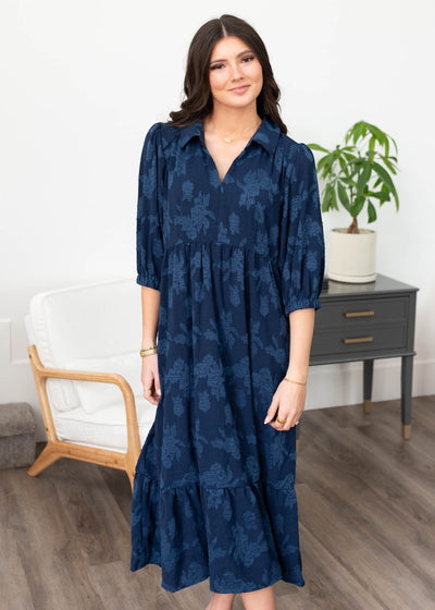 Danika Navy Floral Collared Dress