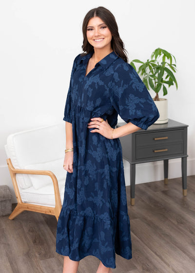 Danika Navy Floral Collared Dress