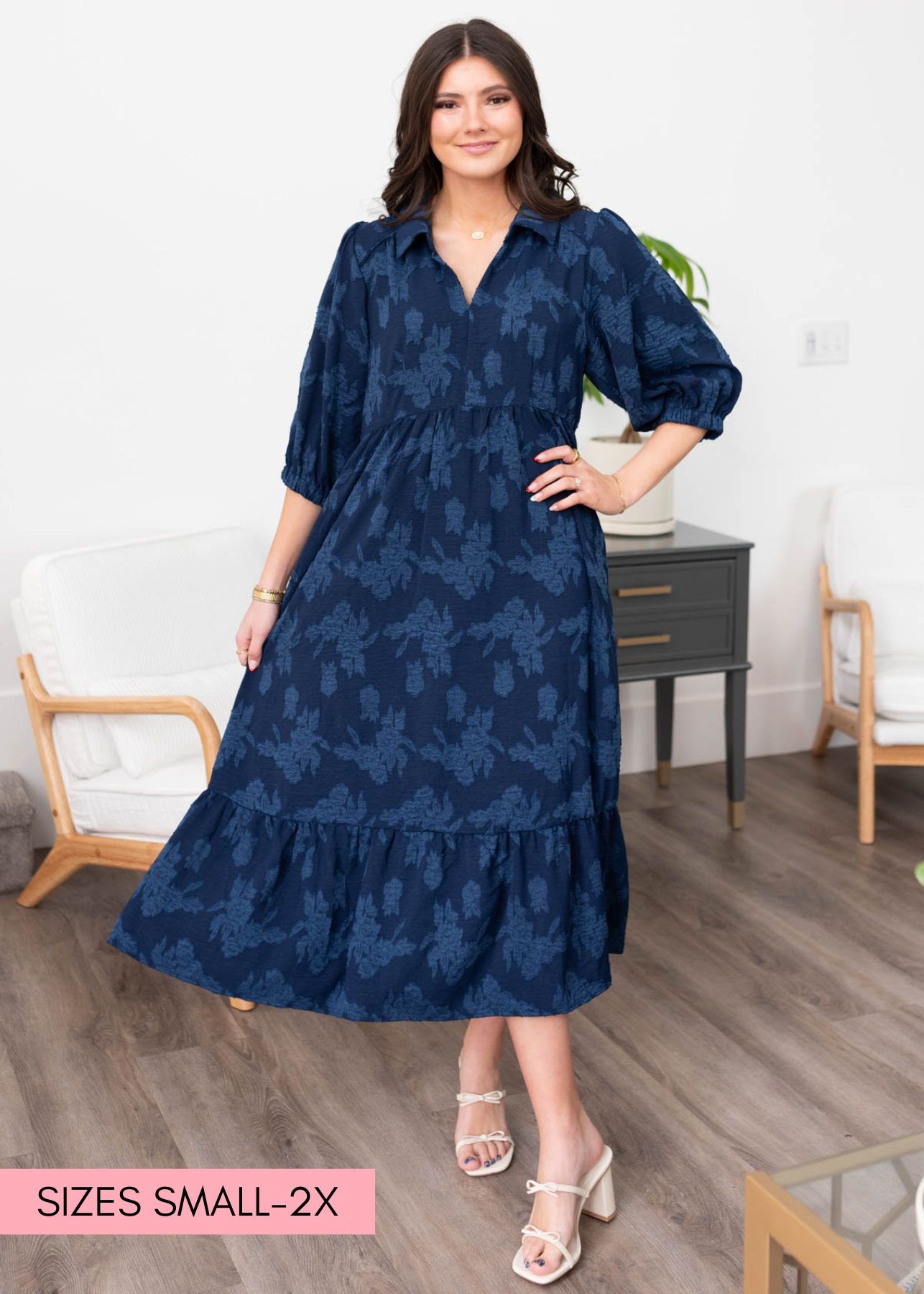 Navy floral collared dress