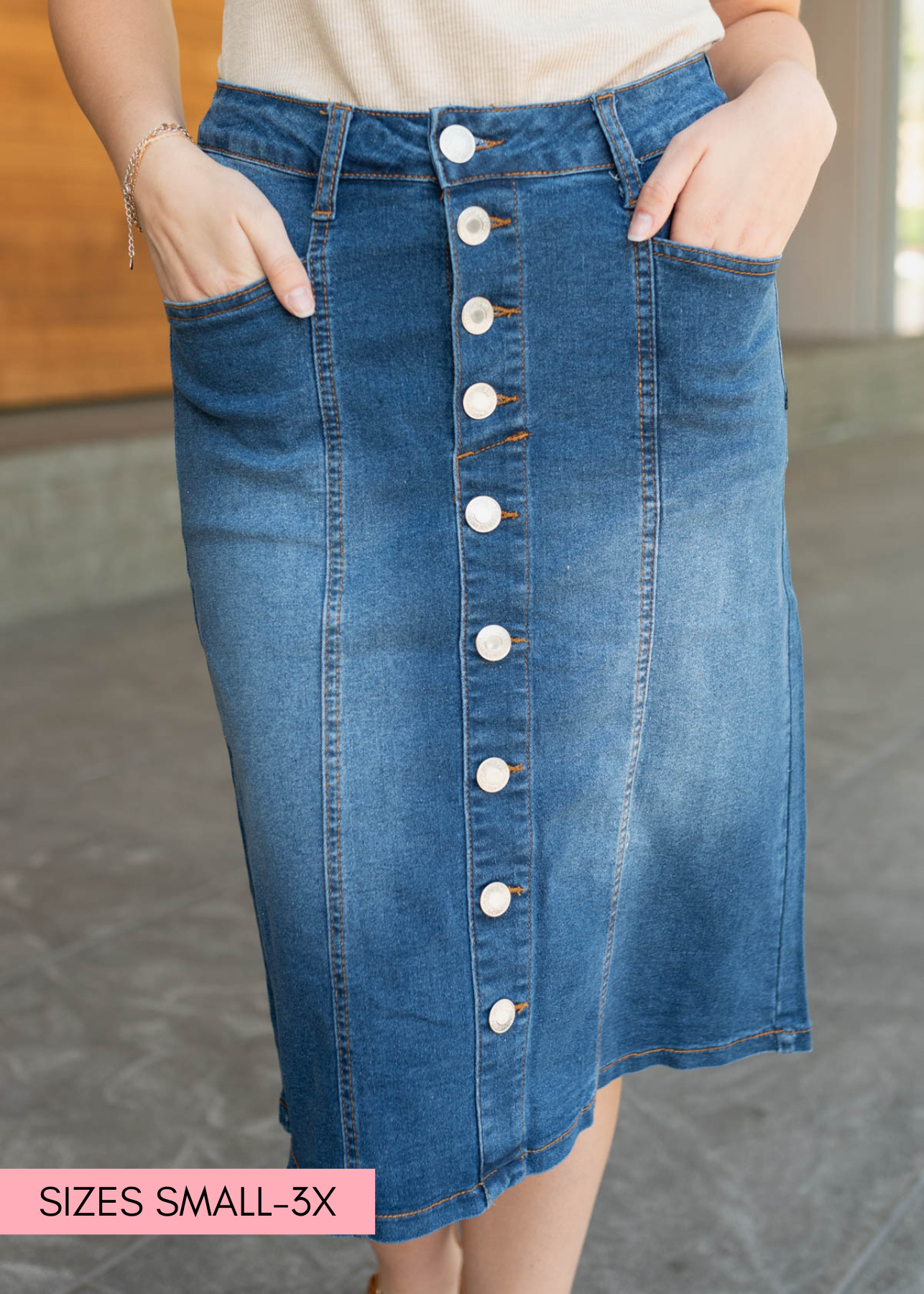 Indigo button skirt