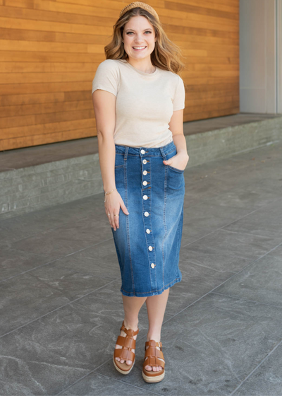 Daria Indigo Button Skirt