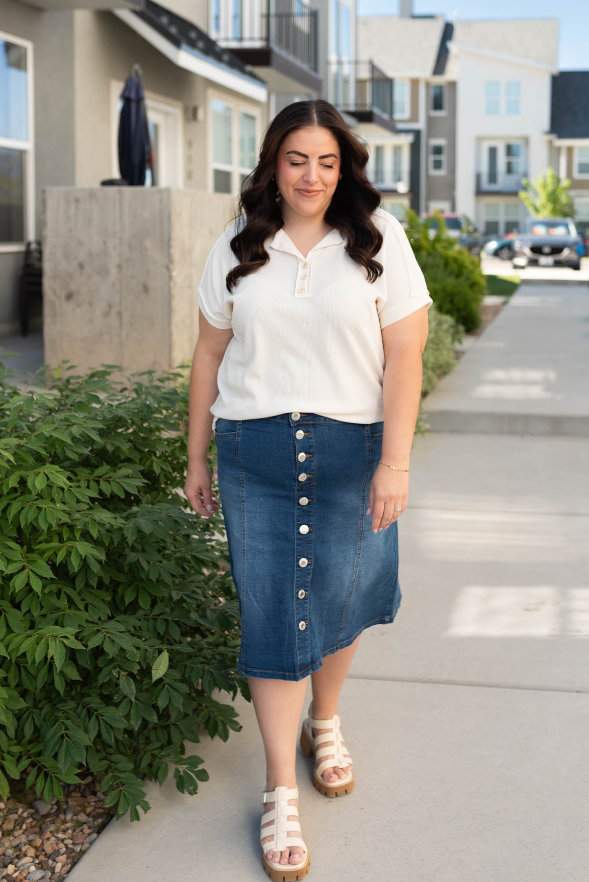 Plus size indigo button skirt