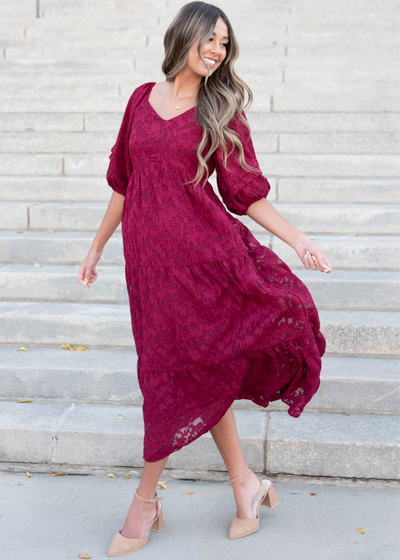 Red floral pattern dress